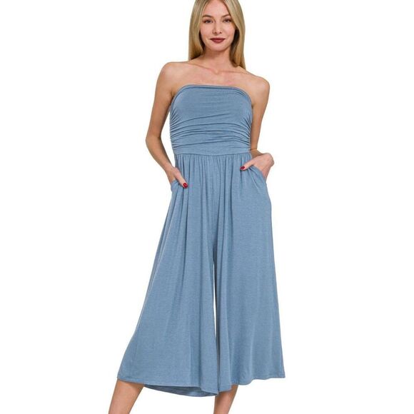 Zenana Double Layered Strapless Tube Top Jumpsuit Sz Medium - Picture 2 of 4